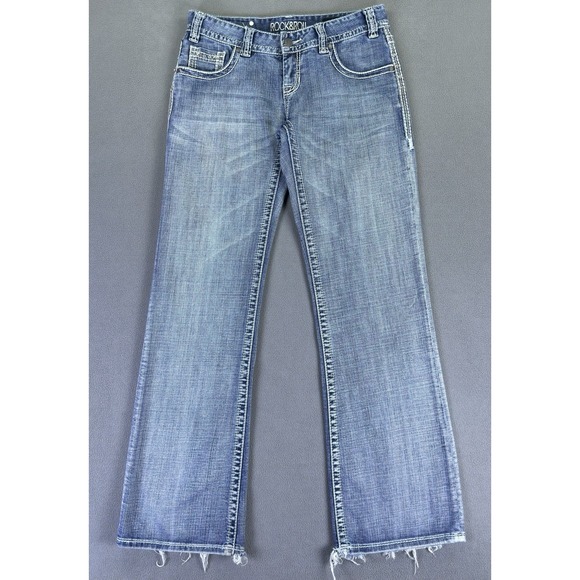 Rock and Roll Jeans 29 Blue Original Low Rise Bootcut Flare Distressed Bling Y2K - Picture 2 of 14